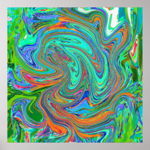Arte abstracto retro groovy de Aqua, Naranja y Ver