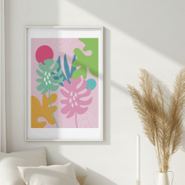 Arte abstracto simple floral tropical moderno rosa