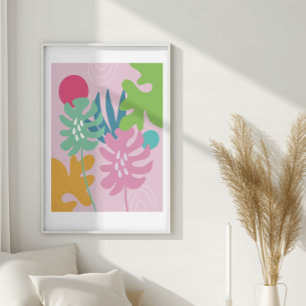 Arte abstracto simple floral tropical moderno rosa