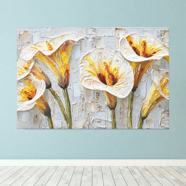 Arte abstracto texturizado de lirios de calla blan (Insitu (piso de madera))