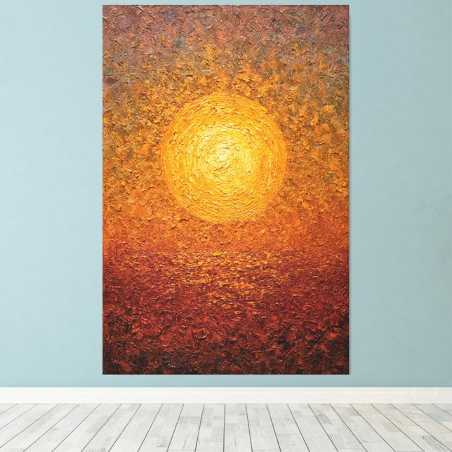 Arte abstracto texturizado de pared con sol dorado (Insitu (piso de madera))
