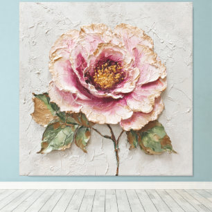 Arte abstracto texturizado de peonía rosa y dorada