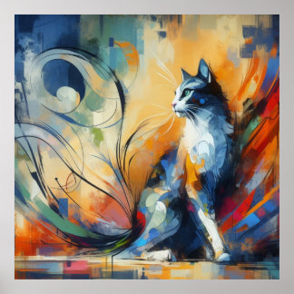 Arte abstracto vibrante de gato en impresión para 