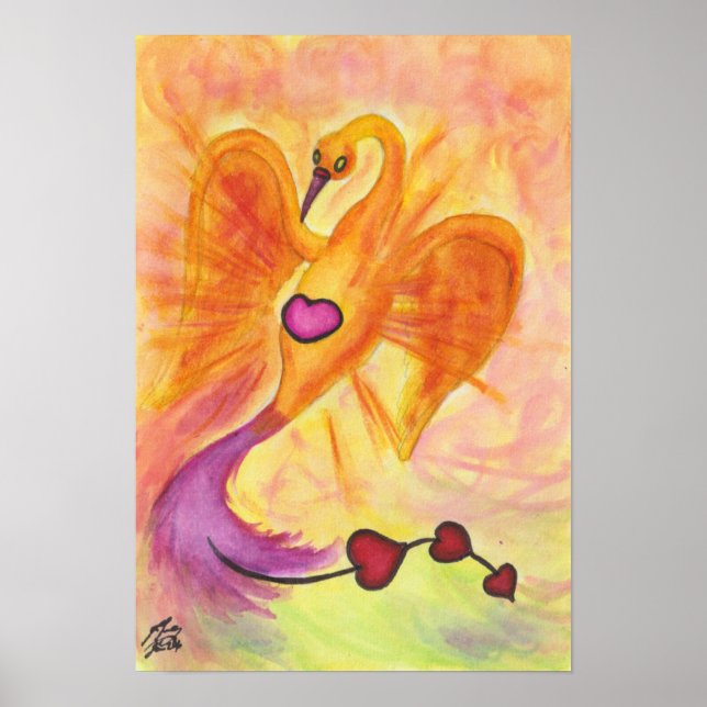 Arte acuarela corazón fénix amor libertad de símbo (Frente)