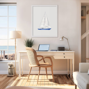 Arte Acuarela de Barco de Vela Azul