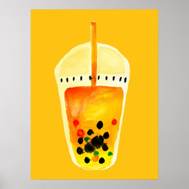 Arte acuarela de boba de té de burbujas (Frente)