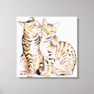 Arte acuarela de dos gatos bengalíes