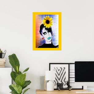 Arte Acuarela de Girasol Mariquita
