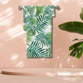 Arte Acuarela de Hojas de Palma Verdes Tropicales