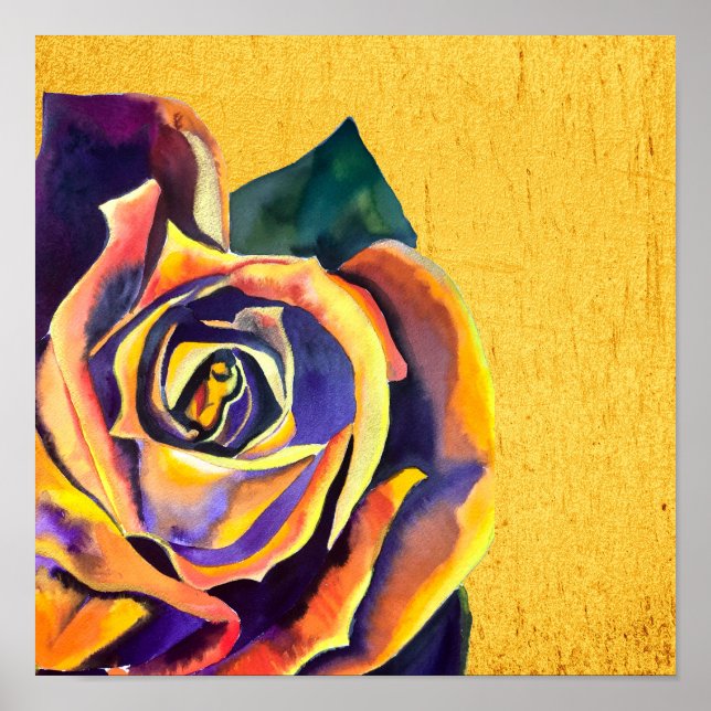 Arte acuarela de Rosa dorado (Frente)
