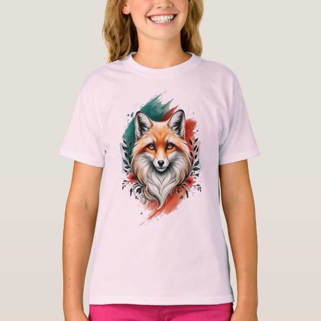 Arte acuarela - Elegante camiseta mística de Fox (Anverso)