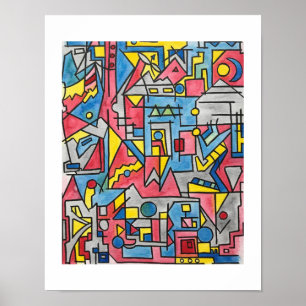 Arte acuarela geométrico Bauhaus moderno del paisa