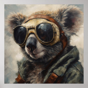 Arte Acuarela Retro de Aviador Koala Piloto Austra