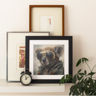 Arte Acuarela Retro de Aviador Koala Piloto Austra