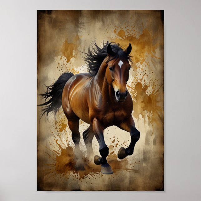 arte acuarela, un ilustracion de un caballo corrie (Frente)