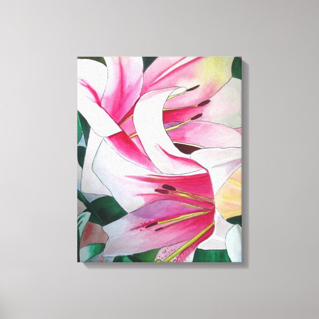 Arte acuático con flores de lirio blanco y rosa (Anverso)