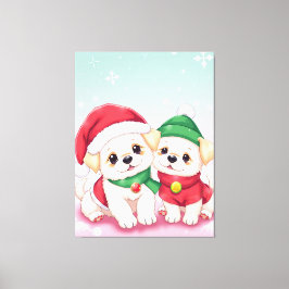 Arte adorable de cachorros de Navidad con sombrero