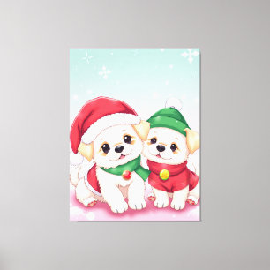 Arte adorable de cachorros de Navidad con sombrero