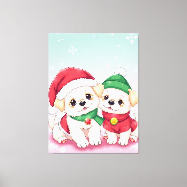 Arte adorable de cachorros de Navidad con sombrero (Anverso)