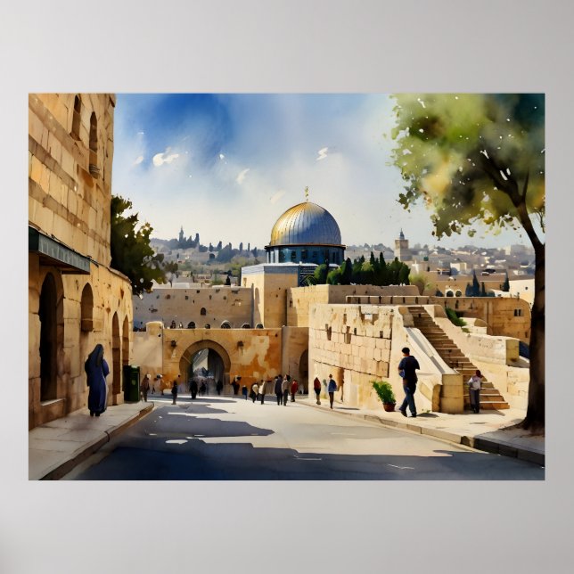arte al acuarela de Jerusalén Israel (Frente)