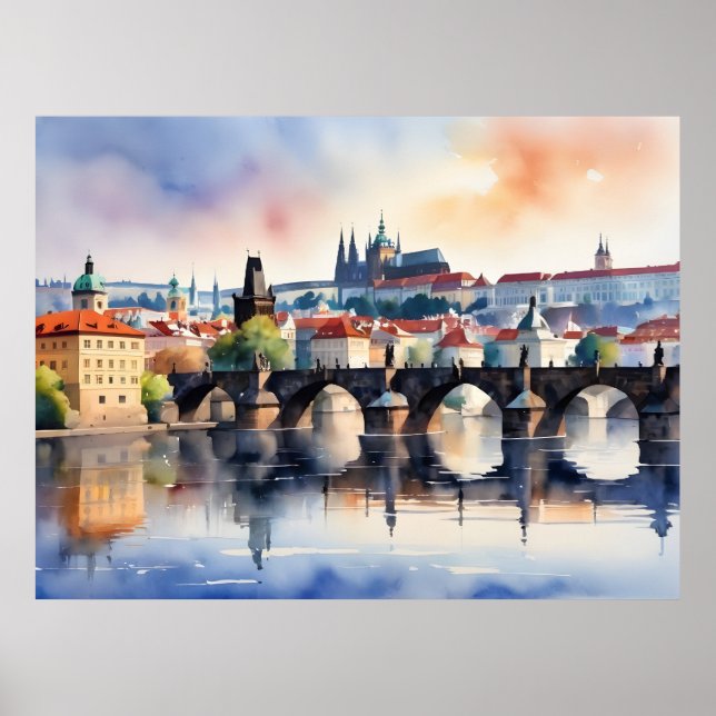 arte al acuarela de Praga (Frente)