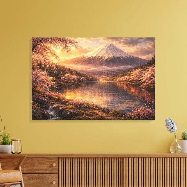Arte al óleo de Monte Fuji y flores de cerezo (Insitu (Sala de estar))
