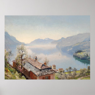 Arte al óleo del paisaje del lago Como Italia vint