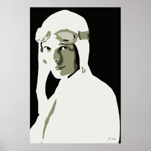 Arte Amelia Earhart del vector del Grayscale 24" x