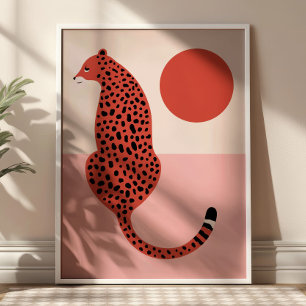 Arte Animal Ilustración Moderno Leopardo Rosa y Ro