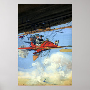 Arte Antiguo de Mujer Volando Aeronave Futurista