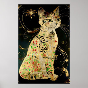 Arte Antiguo Gato Dorado Nouveau Sobre Negro