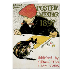 Arte Antiguo Moderno, Artista Pintando con Gato Ma