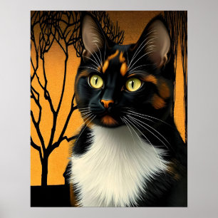 Arte Antiguo Moderno Gato Calico en Sombra Dorada