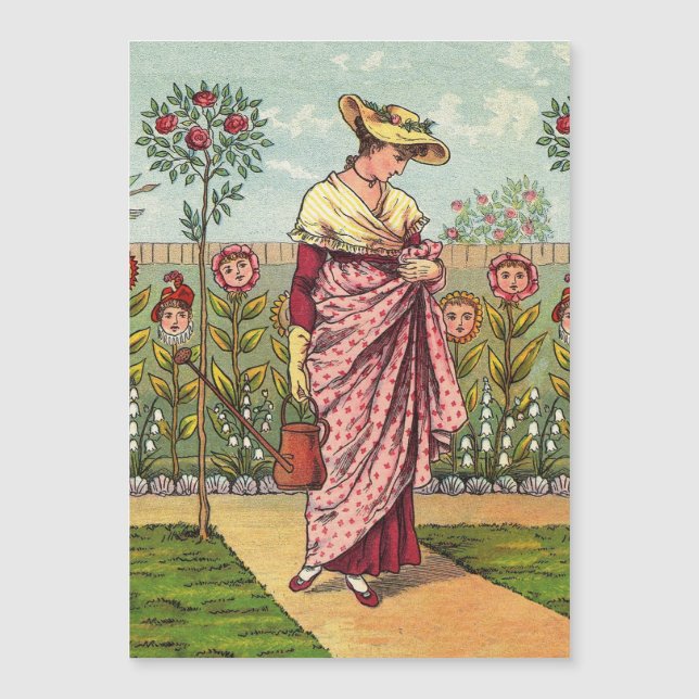 Arte Antiguo Mujer Flor Creciente Jardín (Anverso)