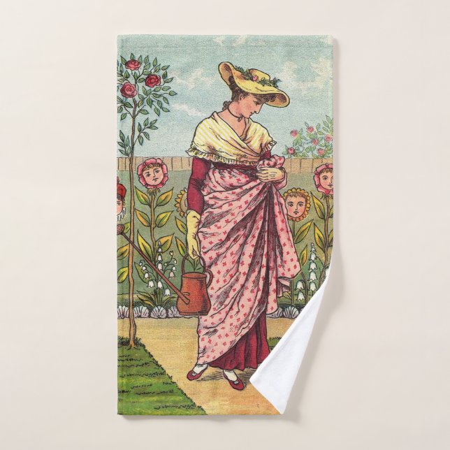 Arte Antiguo Mujer Flor Creciente Jardín (Toalla de mano)