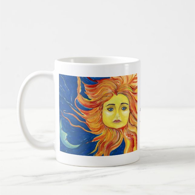 Arte azul, taza amarilla, anaranjada, personalizar (Izquierda)