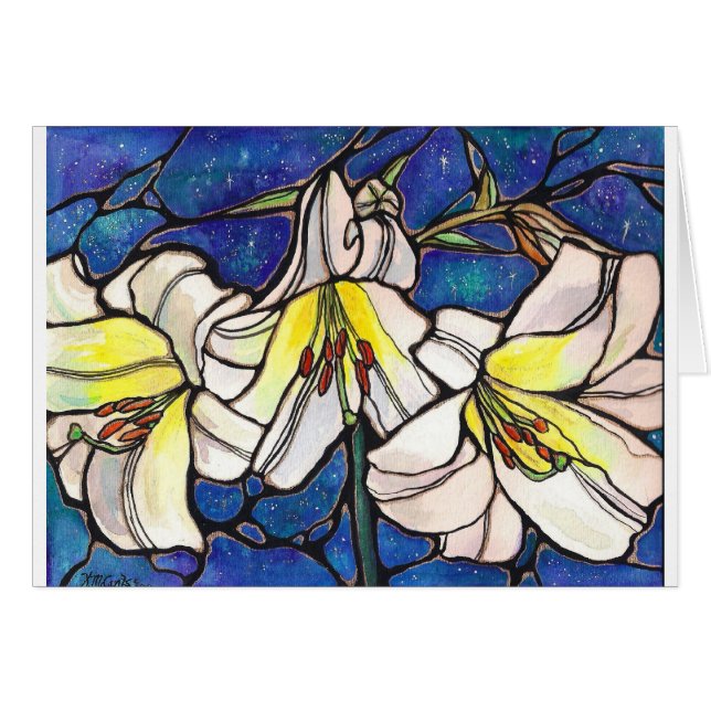 Arte blanco del diseño del vitral de las flores (Anverso (Horizontal))