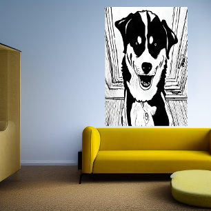 Arte blanco y negro de un perro   Poster de arte d
