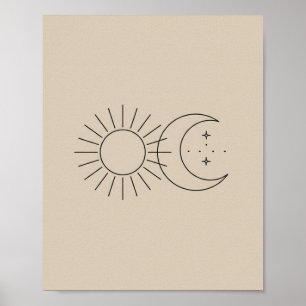Arte boho minimalista del sol y la luna en línea