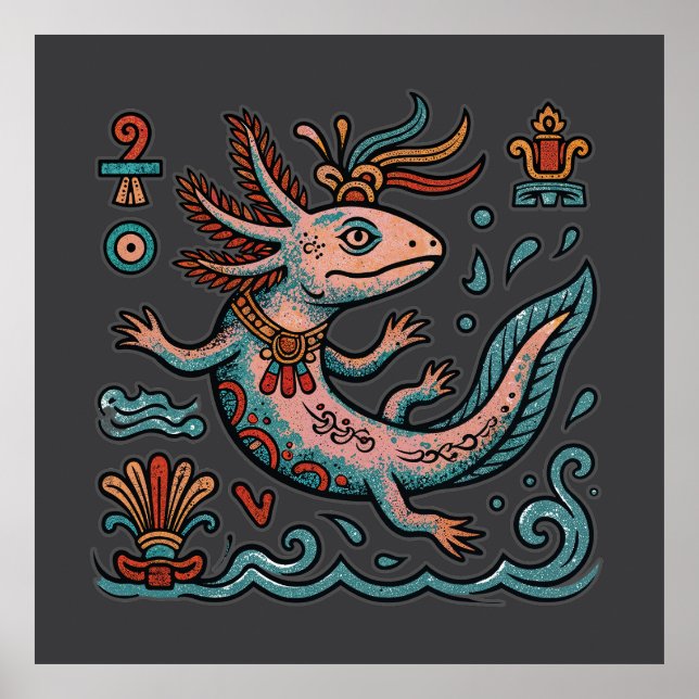 Arte boho tribal de piedra erosionada Azteca Axolo (Frente)