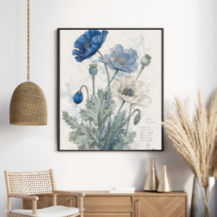 Arte Botánico de Amapolas Azules Elegantes