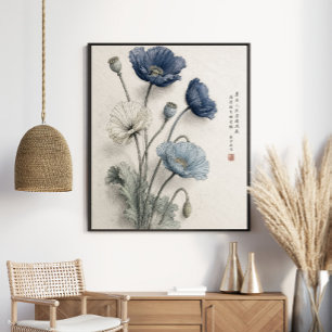 Arte Botánico de Amapolas Azules Elegantes