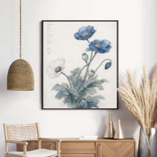 Arte Botánico de Amapolas Azules Elegantes