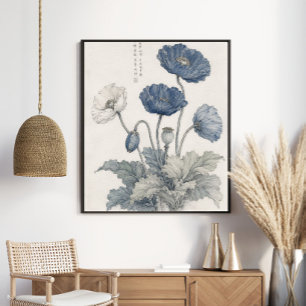 Arte Botánico de Amapolas Azules Elegantes
