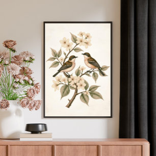 Arte Botánico de Aves Florales Vintage