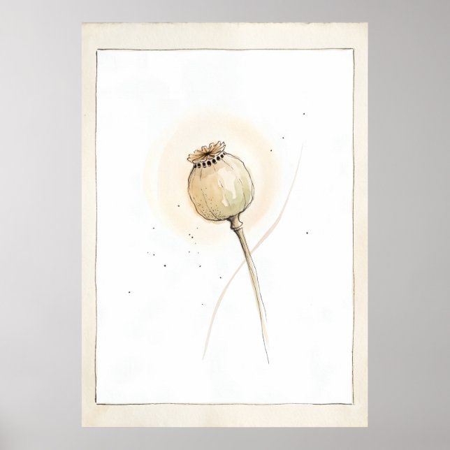 Arte Botánico de Cabeza de Semilla de Amapola Desp (Frente)