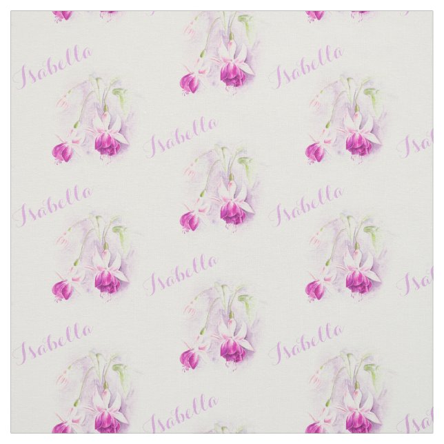 Arte botánico de Fuchsia rosa llamado tela acuarel (Retal)