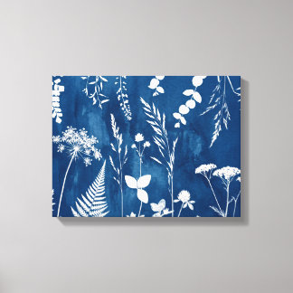 Arte botánico de helecho con cianotipia azul añil 
