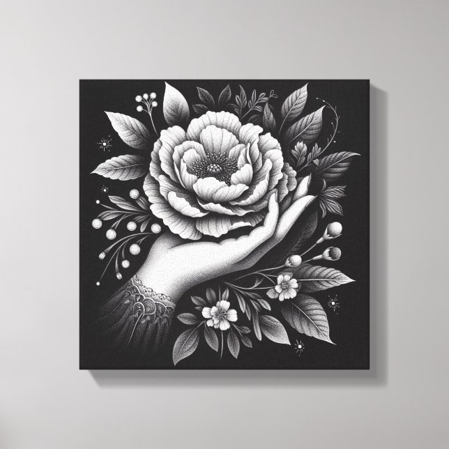 Arte Botánico de Mano en Blanco y Negro Elegante (Anverso)