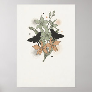Arte Botánico de Orquídea Terracota y Salvia con P